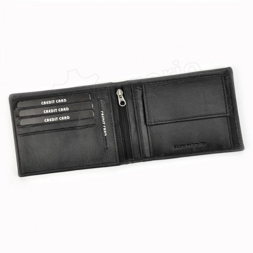 Pánská kožená peněženka Money Kepper, Cobiter, černá (modré prošívání)