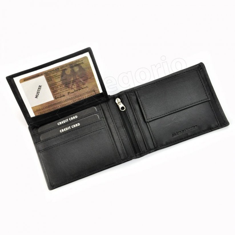 Pánská kožená peněženka Money Kepper, Cobiter, černá (modré prošívání)